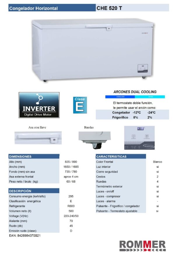 ROMMER CONGELADOR HORIZONTAL DUAL 500 LITROS - Imagen 2